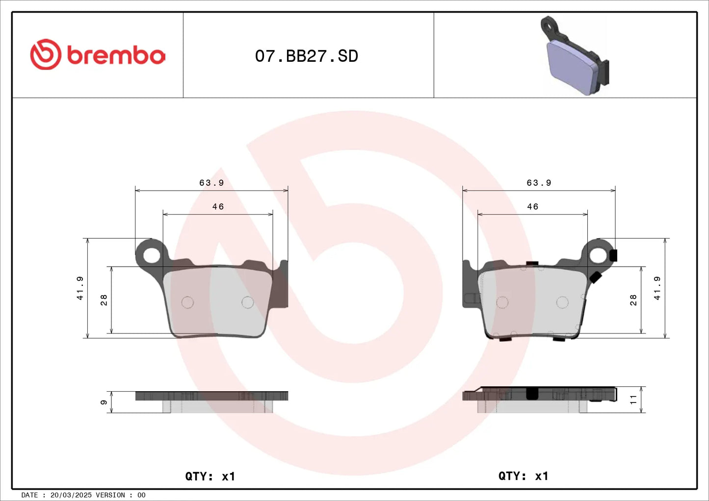 BREMBO 07BB27SD Sintered Brake Pads