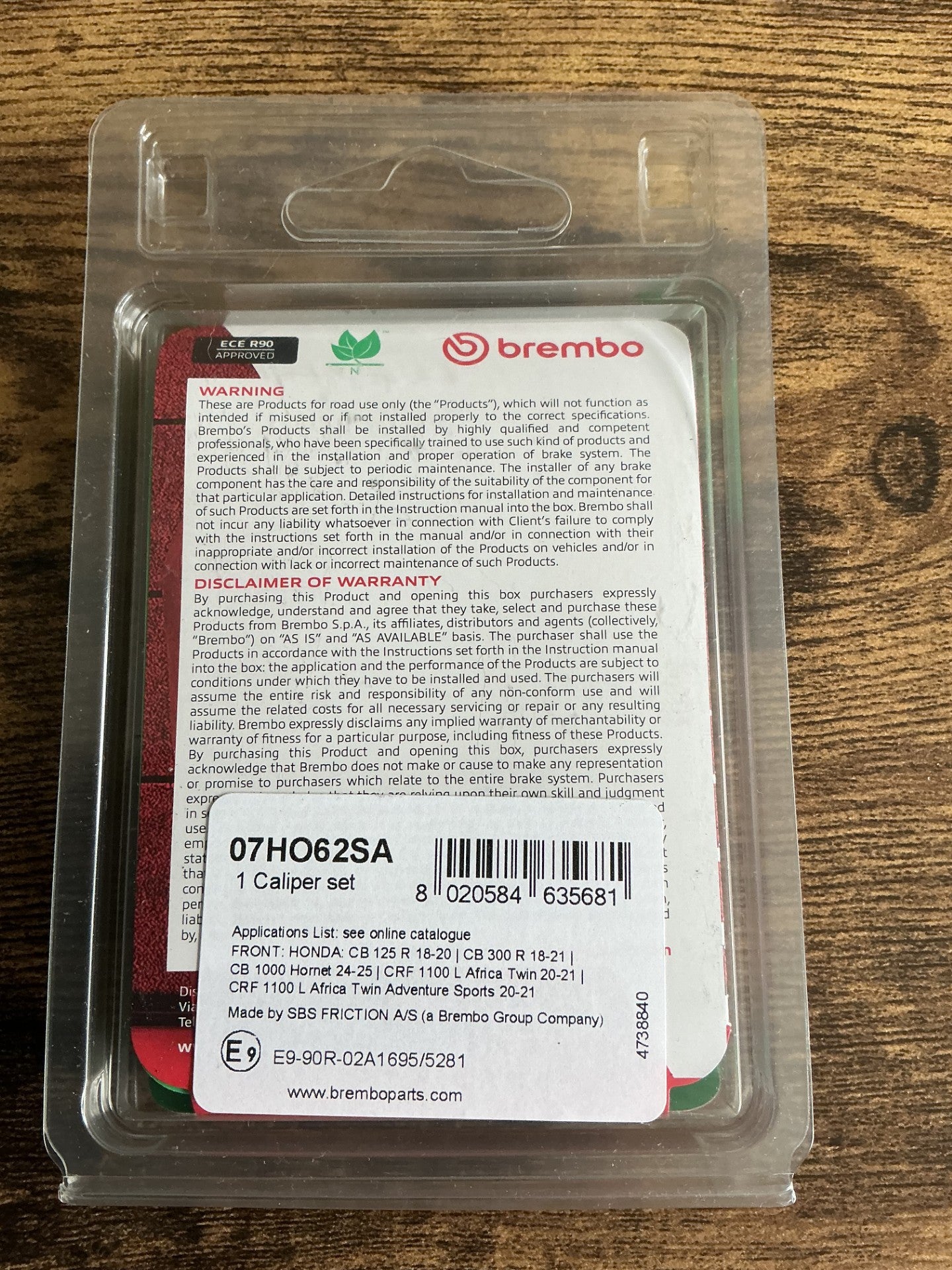Brembo 07HO62SA Sintered Front Brake Pads Honda